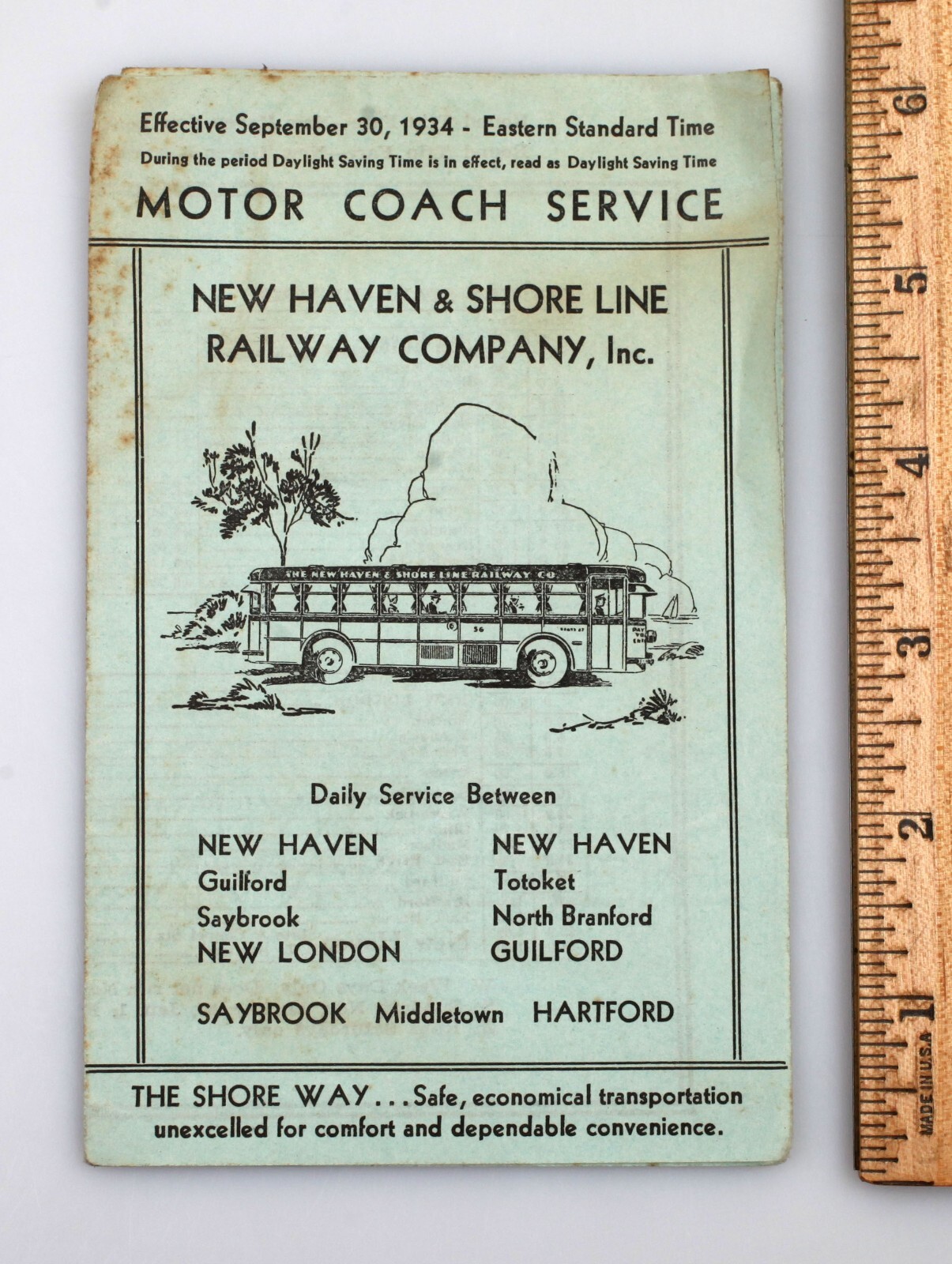 Vintage 1934 New Haven & Shore Line Railway Motor Coach Service Timetable
