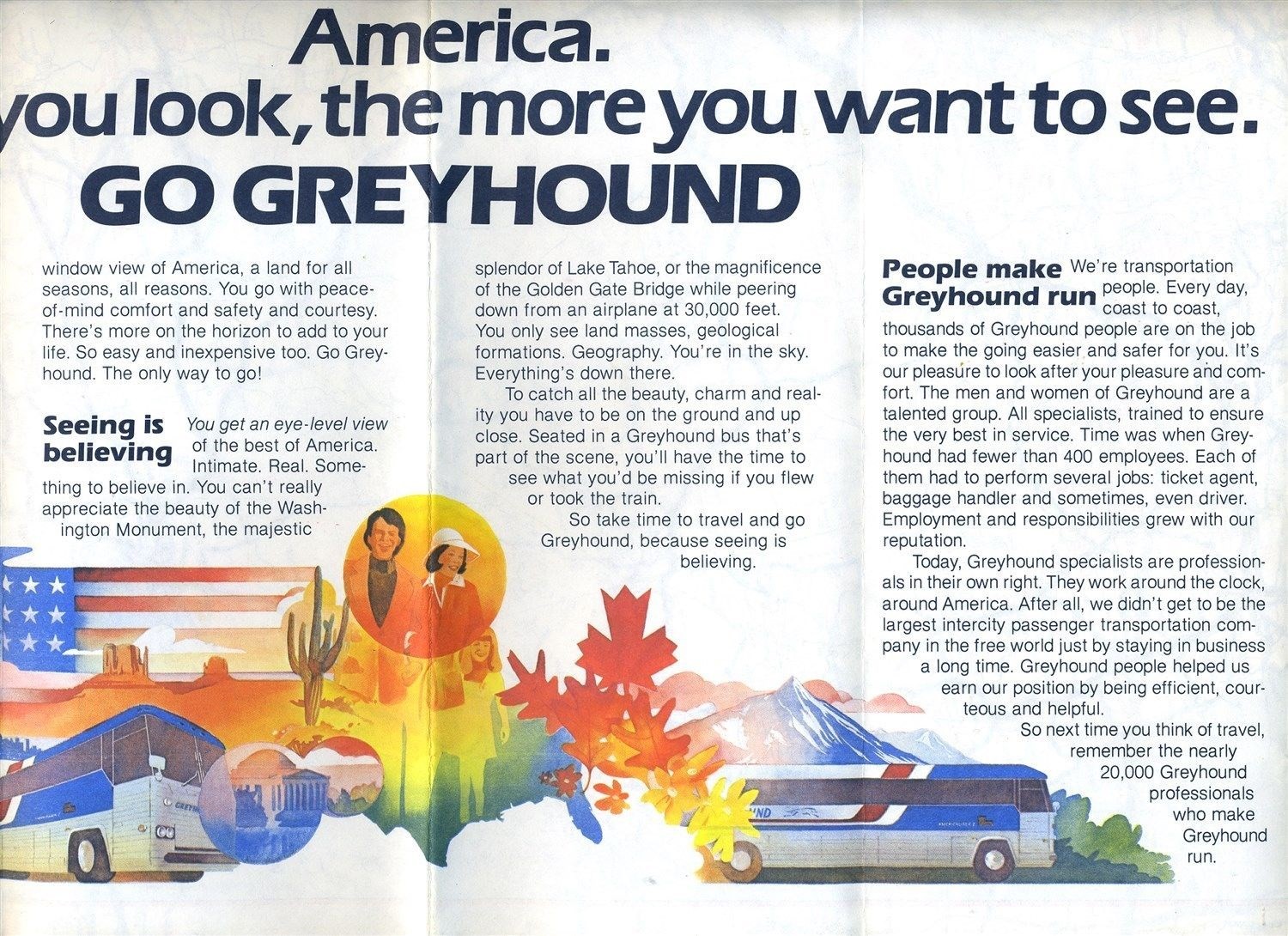 Greyhound’s Picture Windows to America United States Map & Travel Guide 1980’s