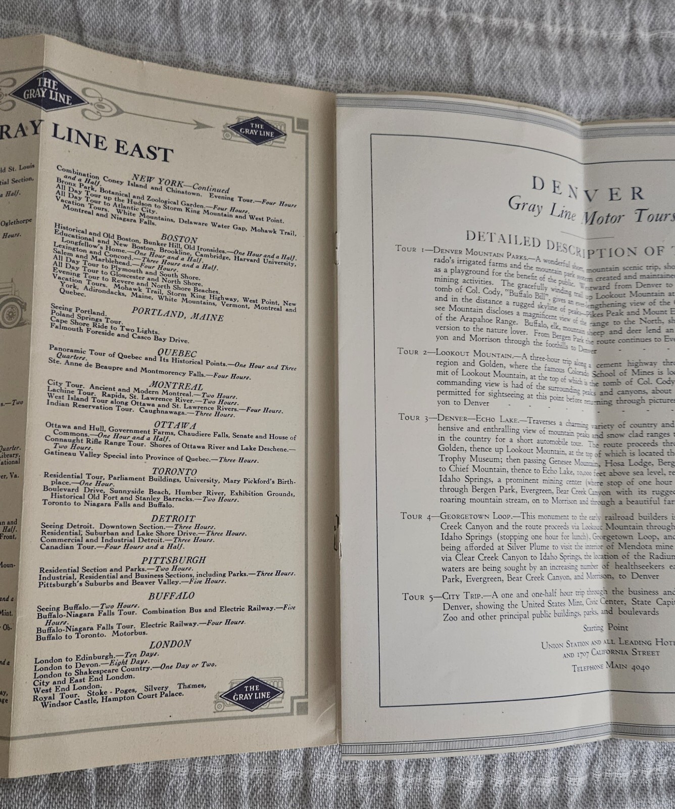 1920s Gray Line Bus Denver Brochure VG++