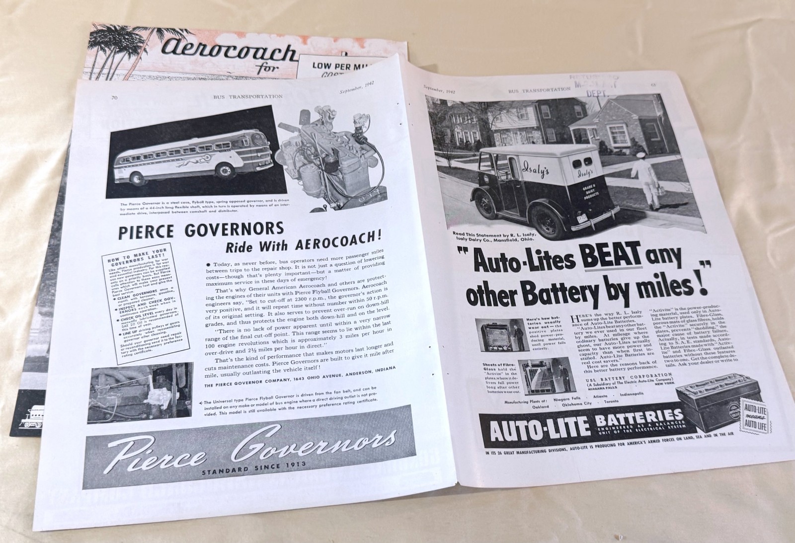 vtg BUS transportation print ad 1942 4 full spread ads various accessories