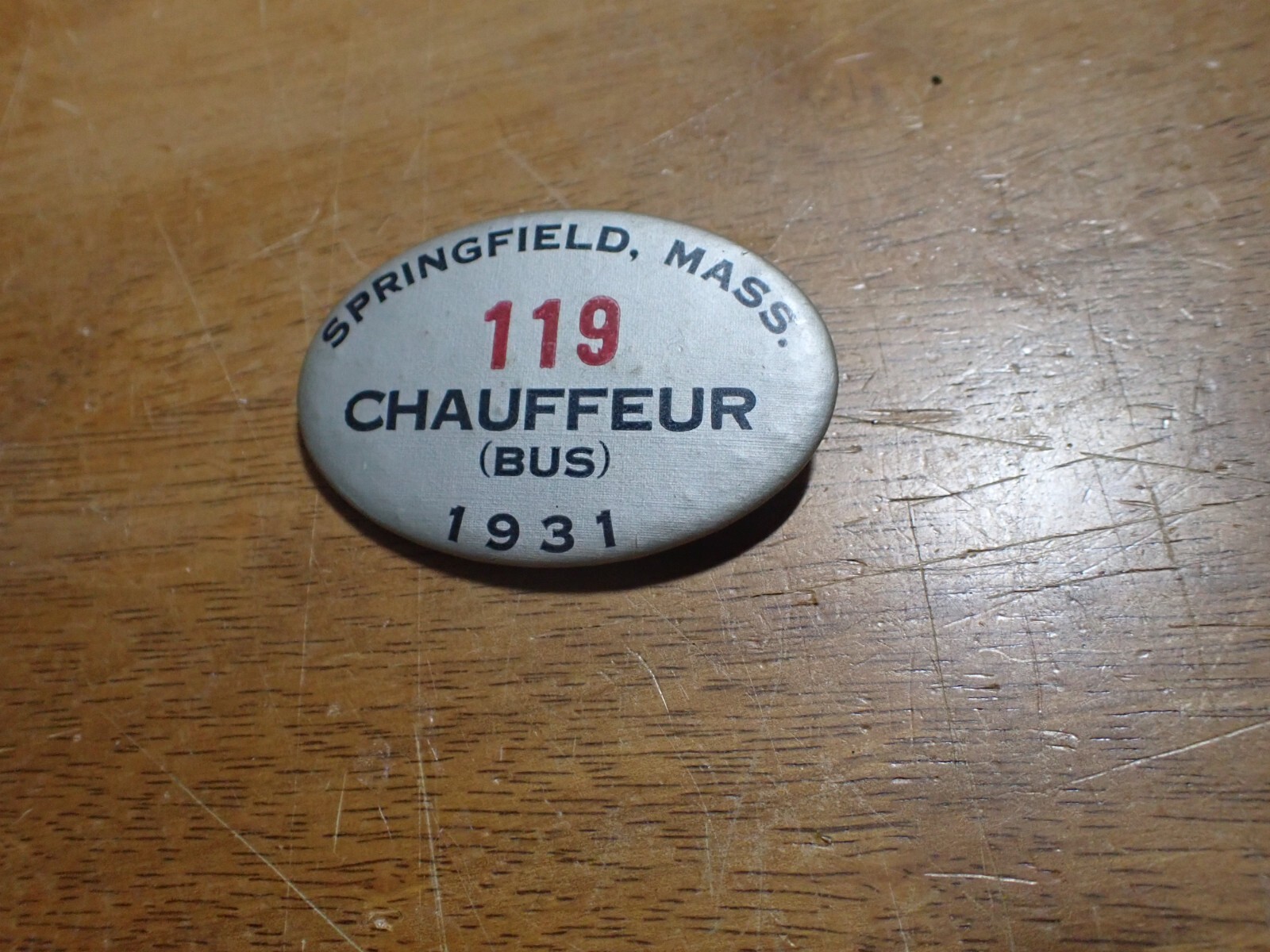 SPRINGFIELD MASSACHUSETTS CHAUFFEUR BUS DRIVER BADGE 1931 VINTAGE BX B#5