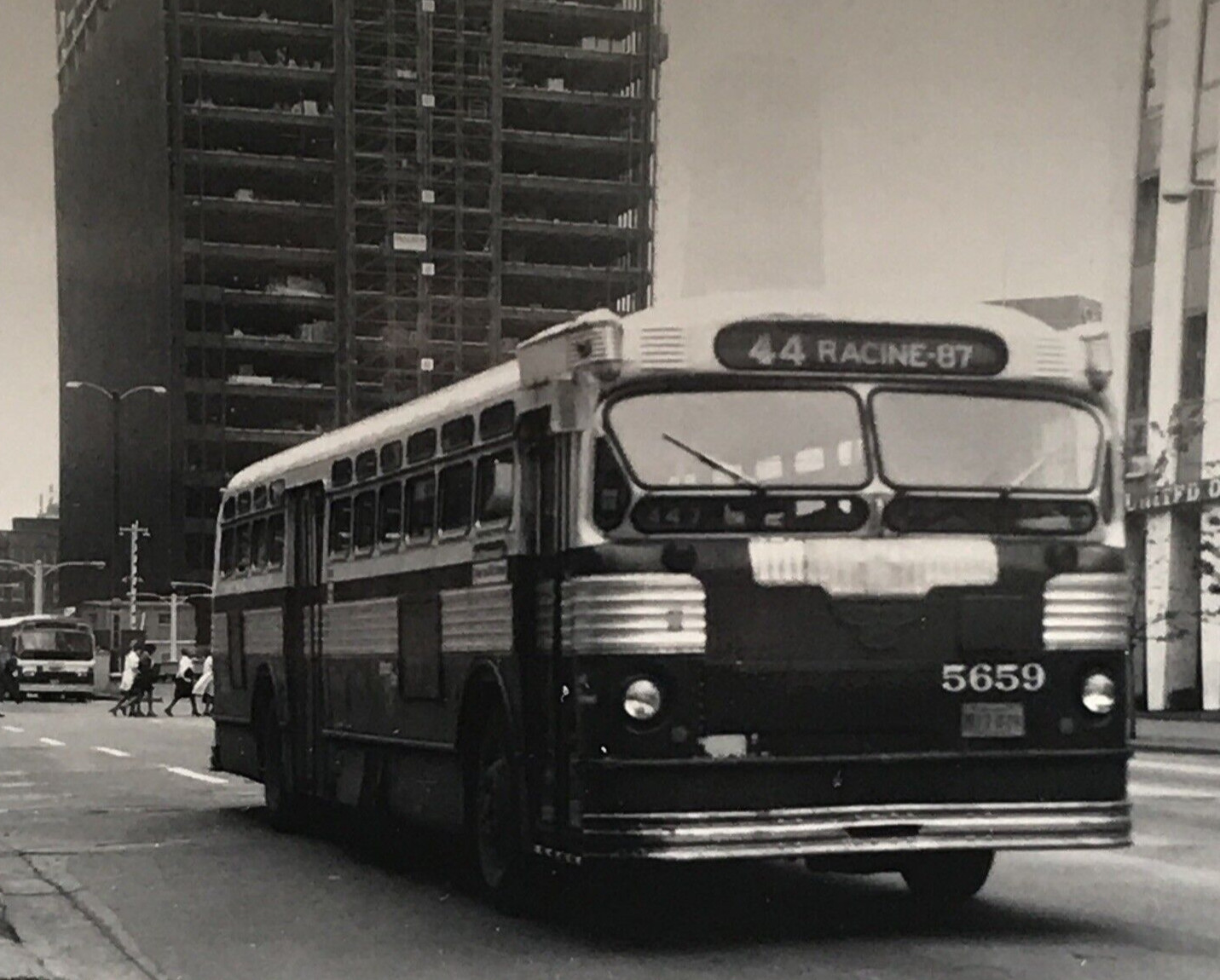 Chicago Transit Authority CTA Bus #5659 Route 44 Racine B&W Photograph