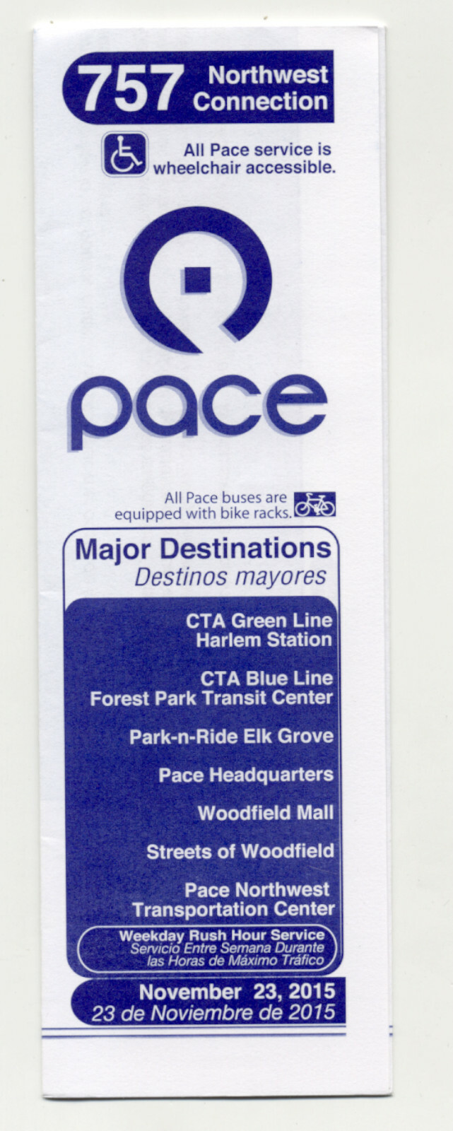 Pace Bus Route 757 Northwest Connection Schedule November 23, 2015