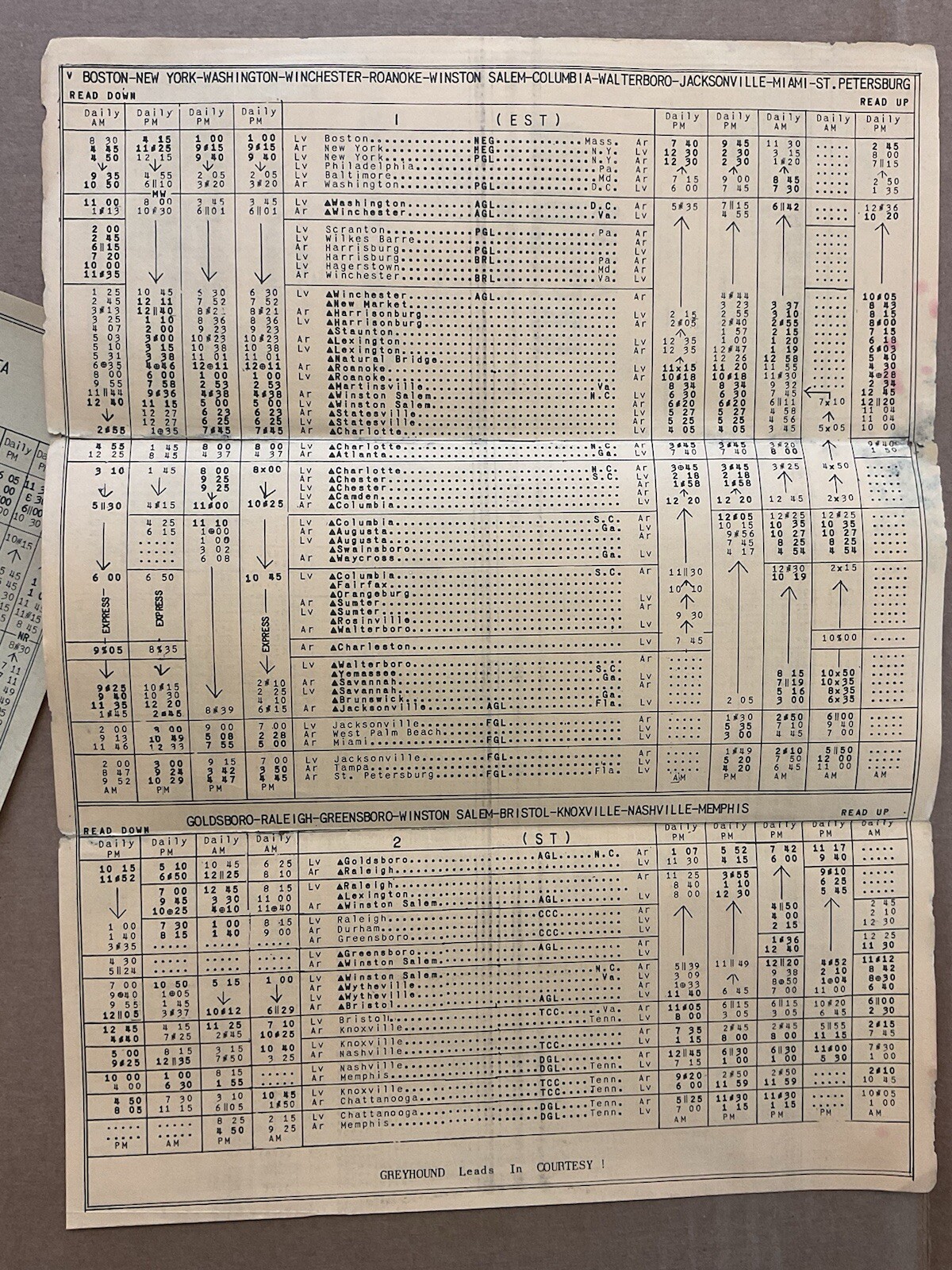 September 14, 1954 Greyhound Bus Scenicruisers Lines timetable Foldout Guide B9