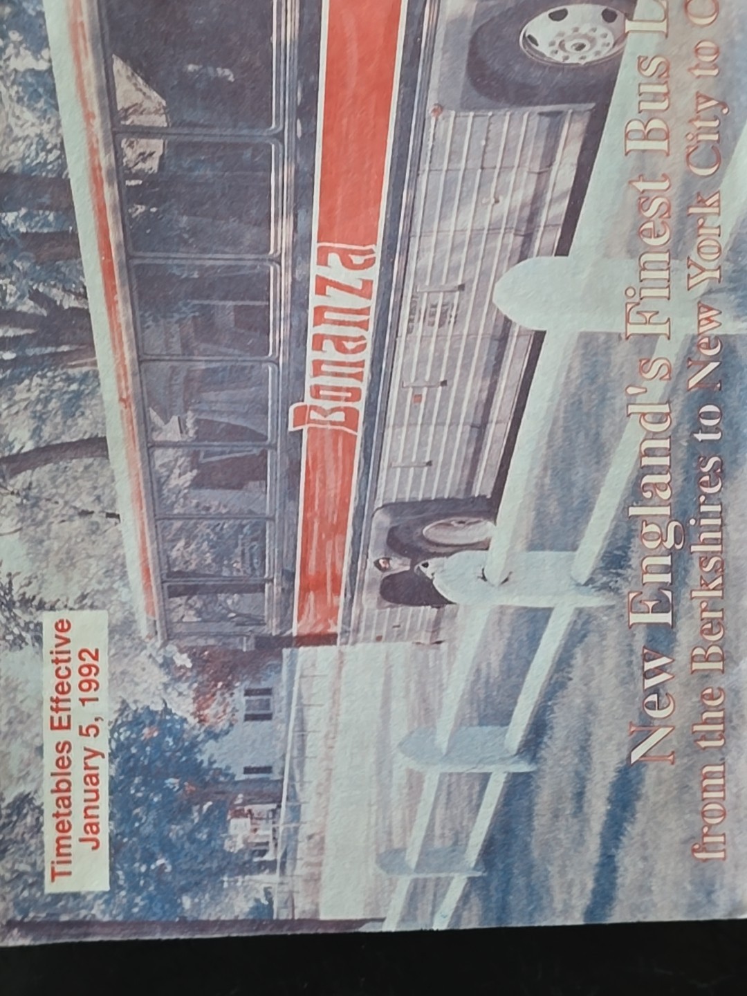 Bonanza Bus Lines January 5th 1992 Bus Schedule Vintage New England’s Finest Bus