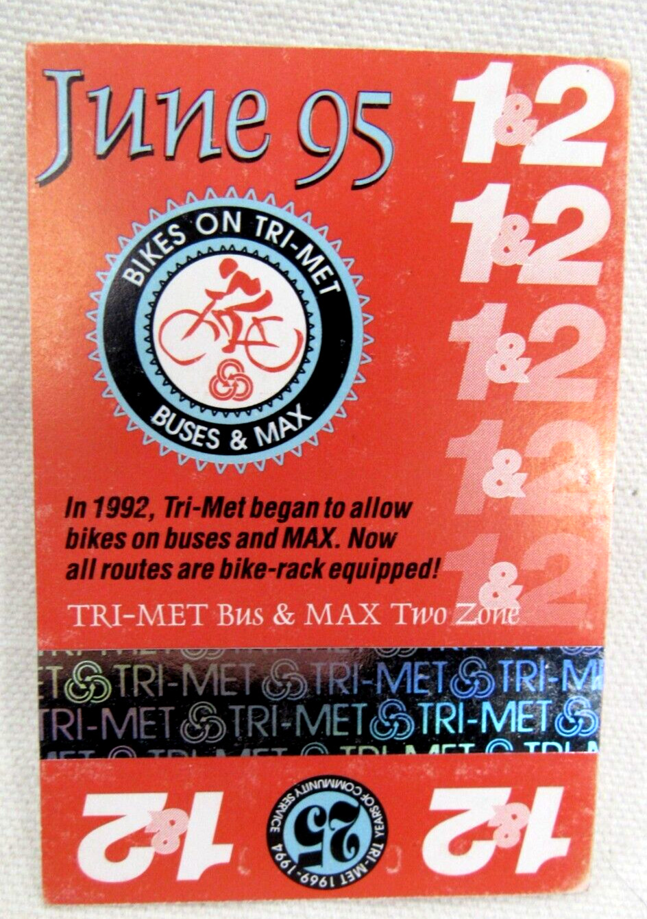 Vintage Tri-Met Bus & Max Light Rail June 1995 Monthly Pass Portland Oregon OR
