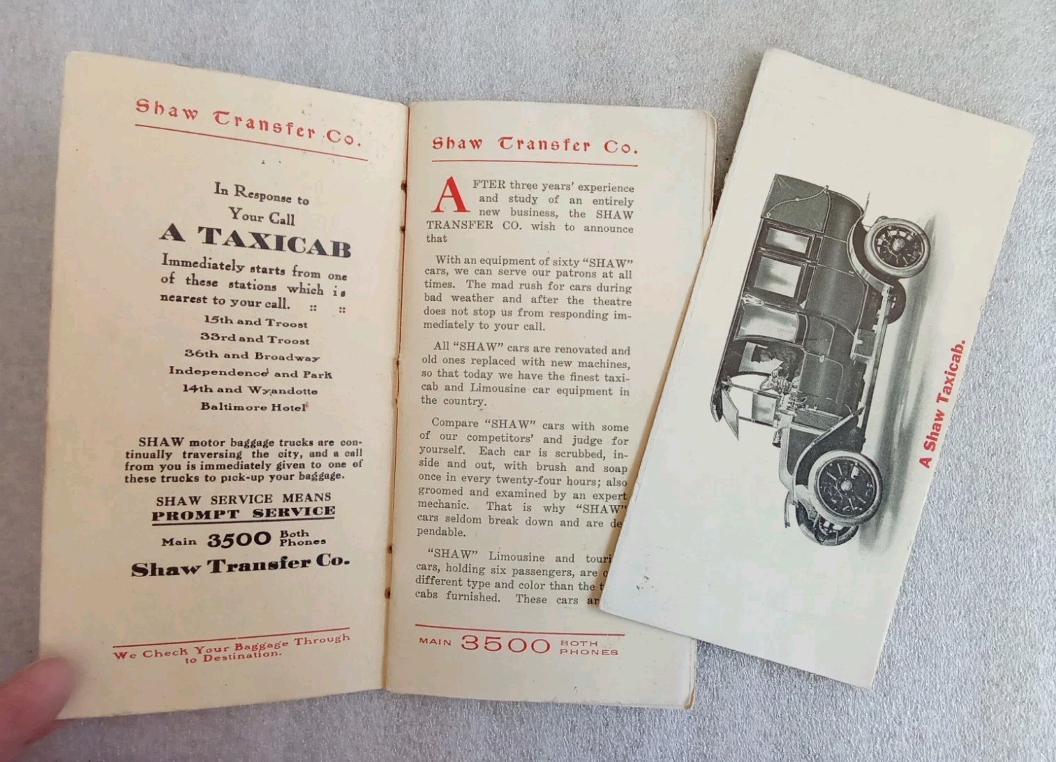ANTIQUE KANSAS CITY MISSOURI TAXI CAB INFORMATION ADVERTISING BOOKLET W/ MAP