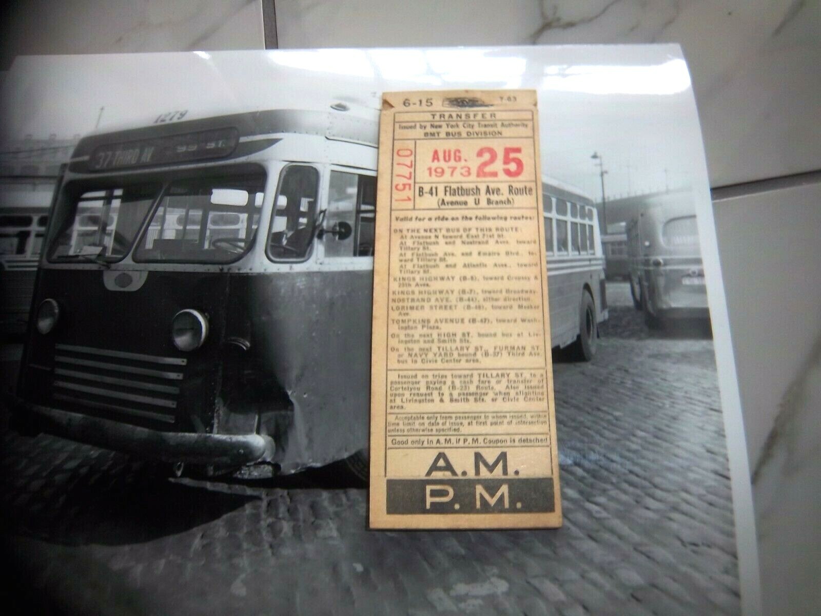 25 COMPLETE UNUSED NOS TRANSFERS NYC NY BUS FLATBUSH BMT BROOKLYN AUGUST 25 1973