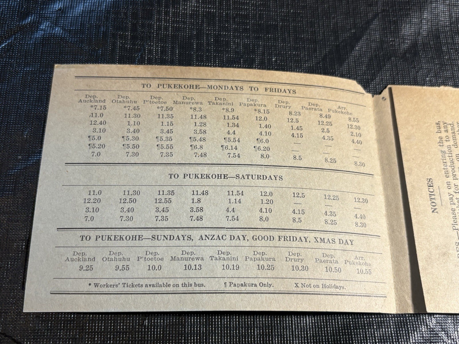 1943 Pukekohe- Auckland Bus Timetable Booklet – W.J. Wheeler & Sons Ltd.