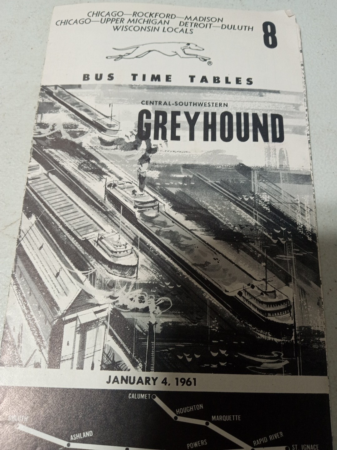 Central-Southwestern Greyhound Bus Time Table January 4th 1961