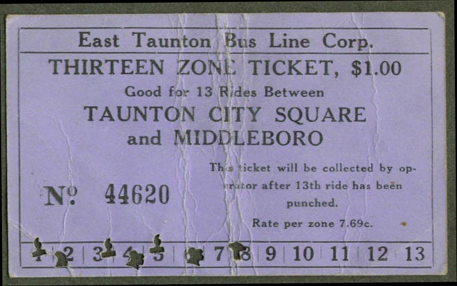 East Taunton Bus Line 13 Zone tcket used undated