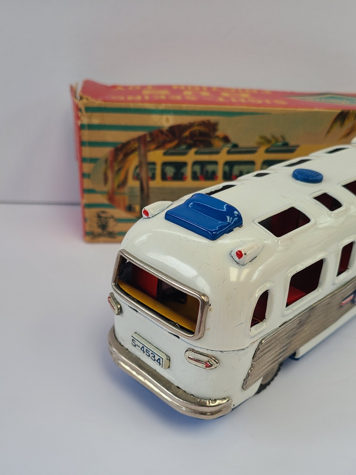 VINTAGE SSS JAPAN TIN FRICTION BUS AIR PORTER SIGHT SEEING WITH BOX 1950’S