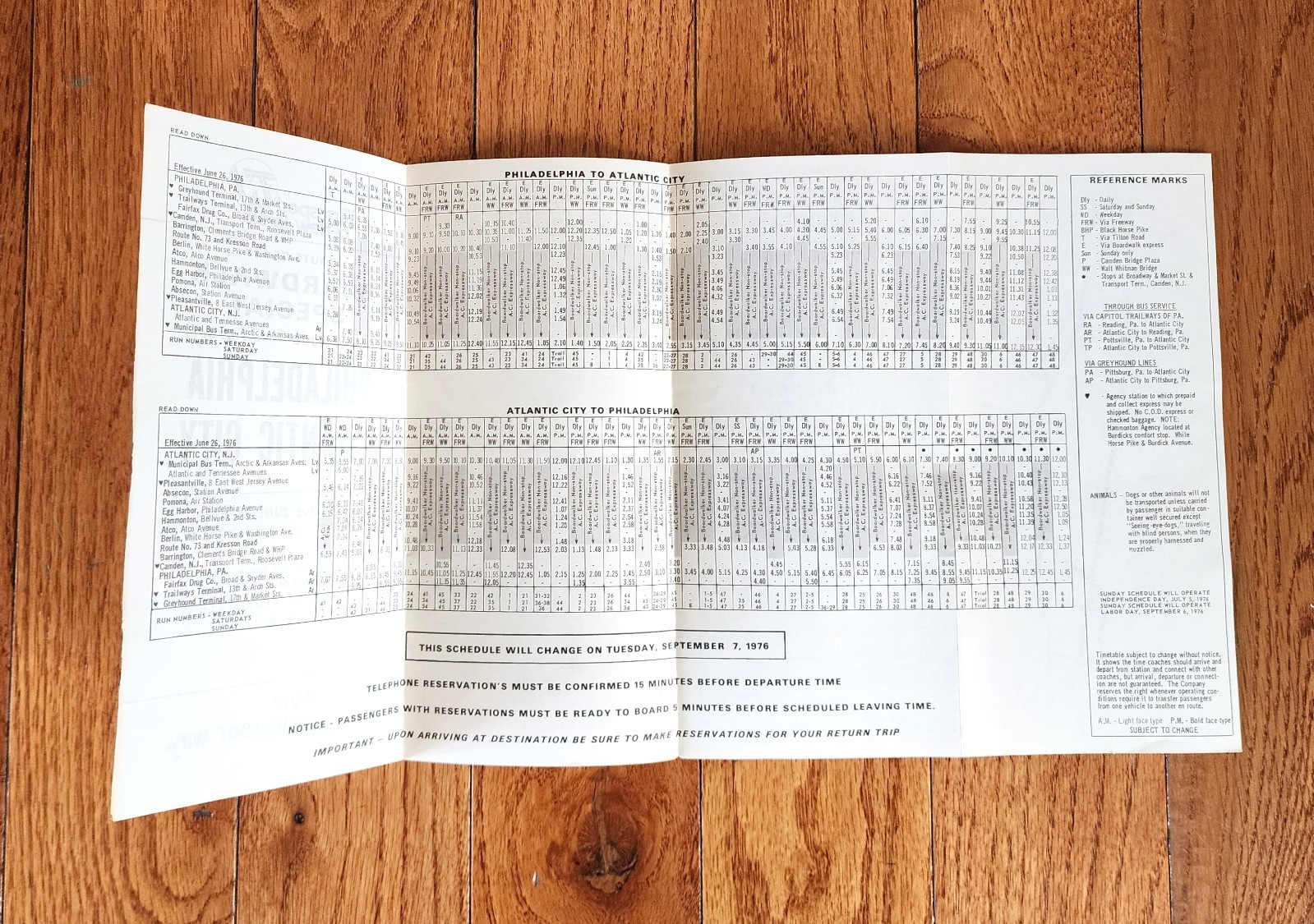 1976 TRANSPORT OF NEW JERSEY TNJ NJT BUS TIME TABLE BOARDWALK SPECIAL NJ