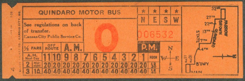 Kansas City Public Service Quindaro Bus transfer 1938