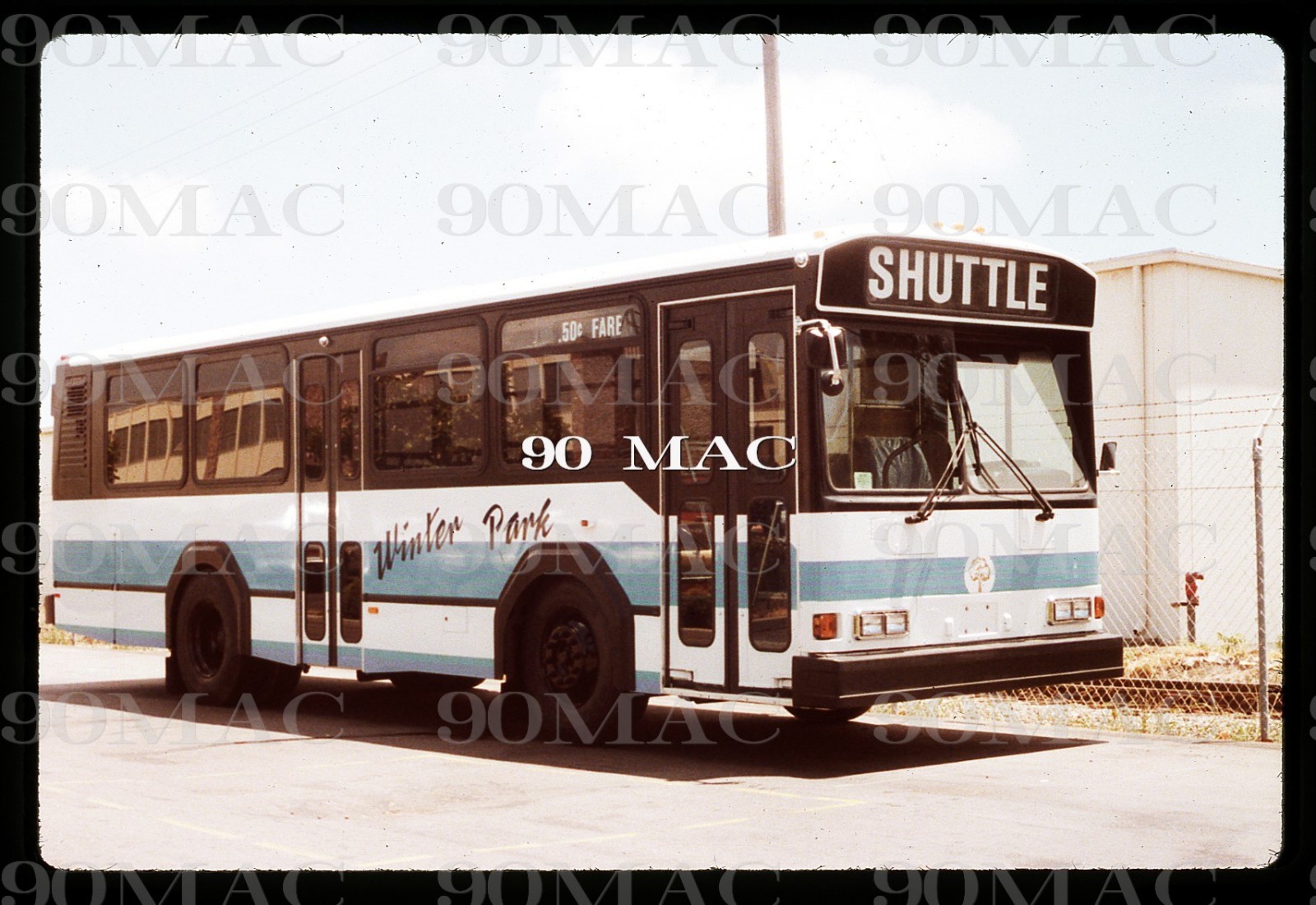 GILLIG BUS FACTORY. Hayward (CA). Original Slide 1990.Winter Park 29 Footer (A).