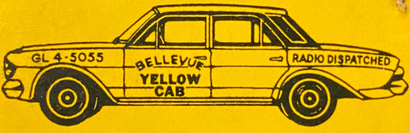 1950-1960s circa. **YELLOW CAB** BELLEVUE, WASHINGTON MATCHBOOK+MATCHES! RARE!