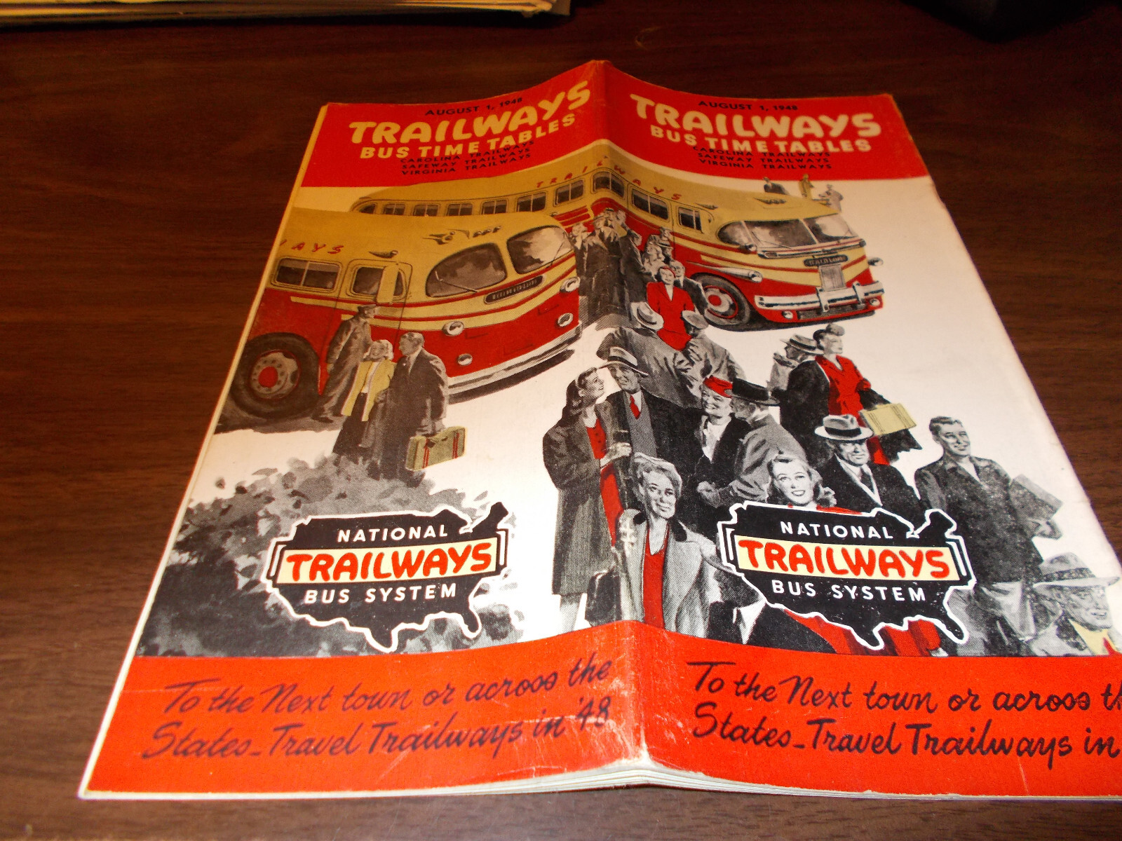 1948 Trailways Bus System Timetable / August 1, 1948 / Great Cover Art / Nice
