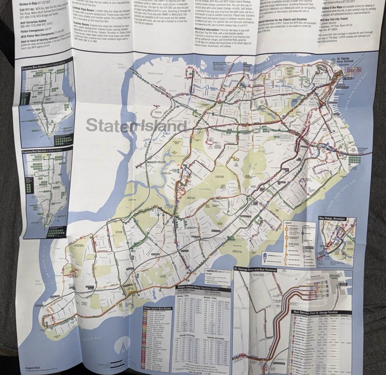 NYC MTA New York City Staten Island Borough Bus Map August 2022