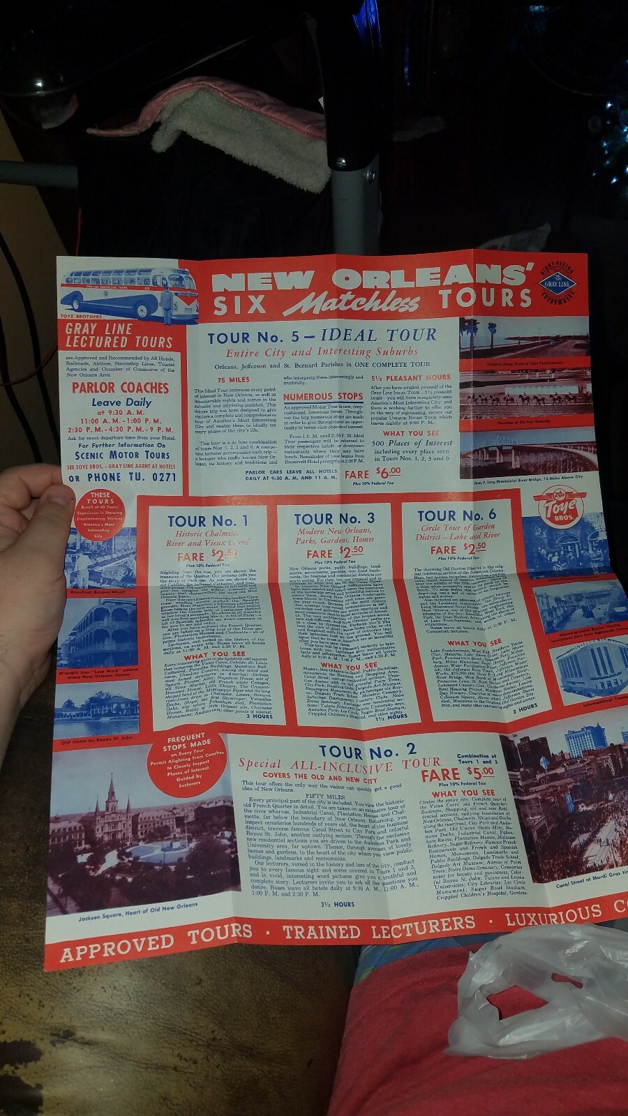 Vintage The Gray Line “Seeing New Orleans” Bus Tours Brochure 1950s