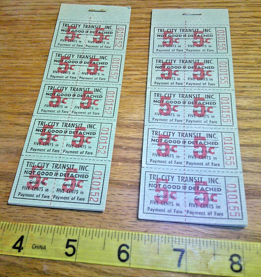 original Vintage tri-city transit 5c tickets 30 per book 2 complete books