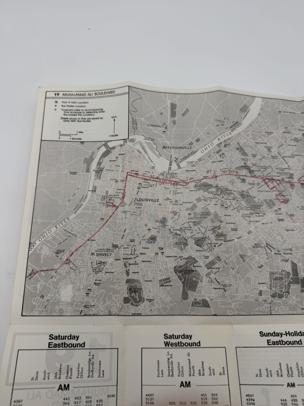 1987 TARC Route 19 Muhammad Ali Blvd Louisville KY Bus Schedule Map Vintage