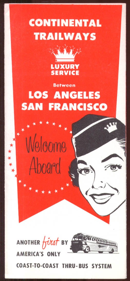 Continental Trailways Luxury Bus Service Los Angeles-San Francisco 1950s folder