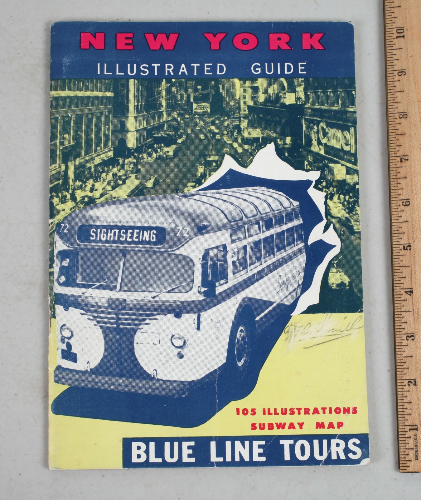 Vintage 1950s Blue Line Bus Tours New York Travel Guide Statue of Liberty