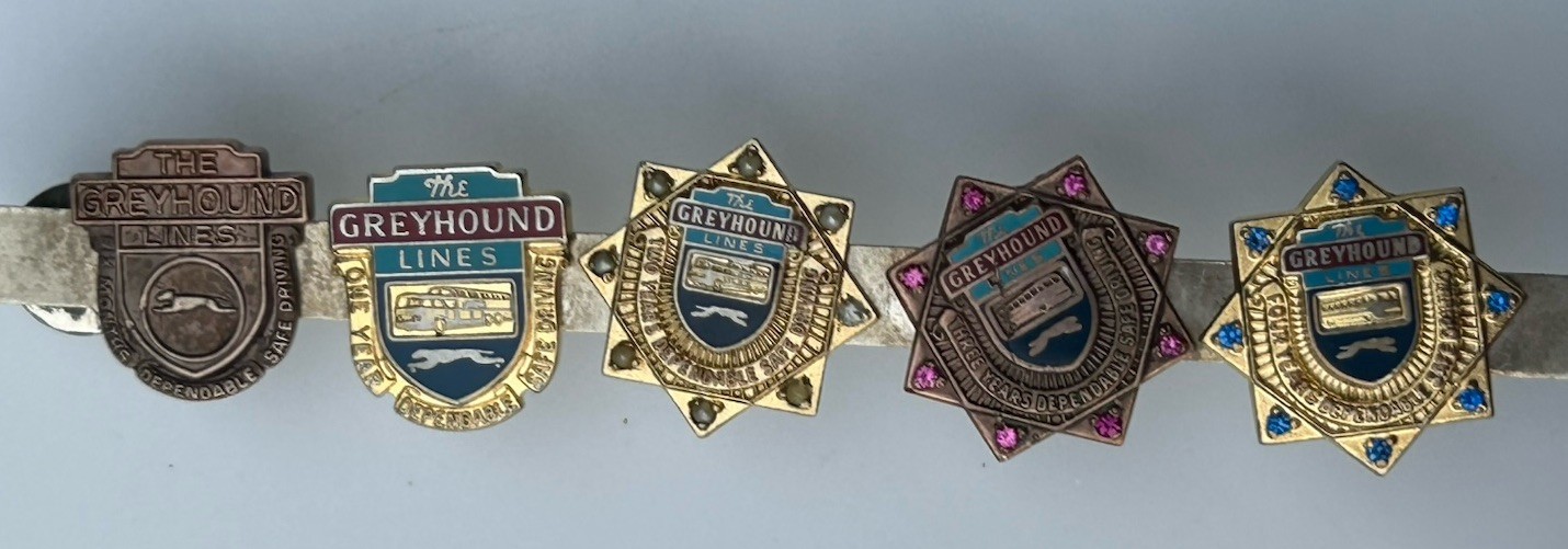 Vintage Greyhound Bus Co Lines Employee Service Award Gem & Enamel Pins