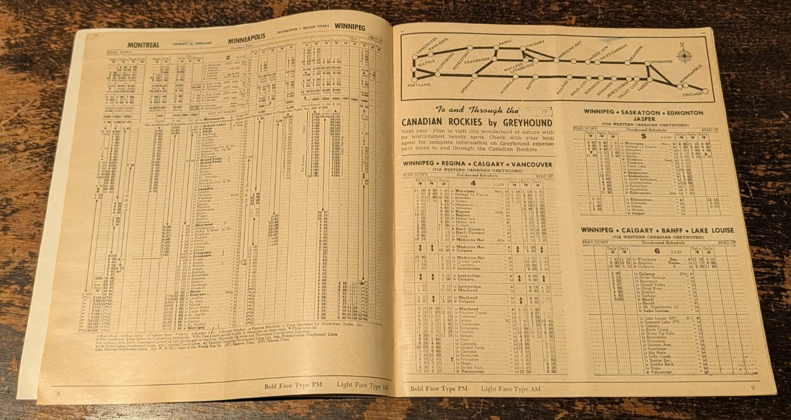 Northland Greyhound Bus Time Tables, February 11, 1953, Booklet, 66 pages
