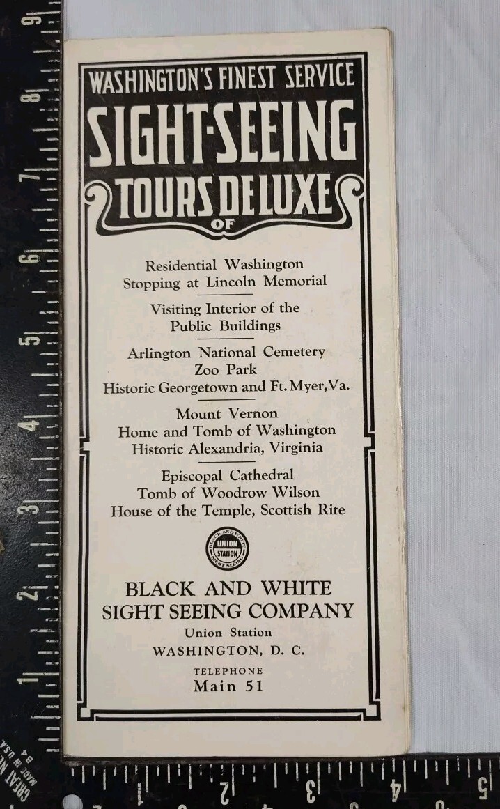 1930s Black & White Sight Seeing Co. Brochure Washington DC Tours/Parlor Coach