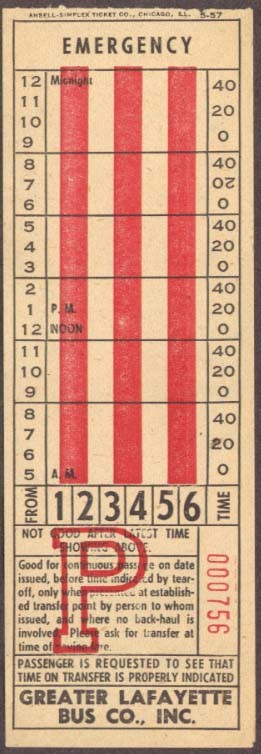 Greater Lafayette Bus Co Lafayette IN transfer 1957