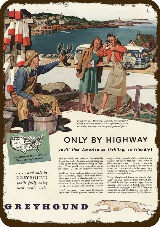1946 GREYHOUND BUS NEW ENGLAND LOBSTER FISHERMAN Vintage Look DECORATIVE METAL S