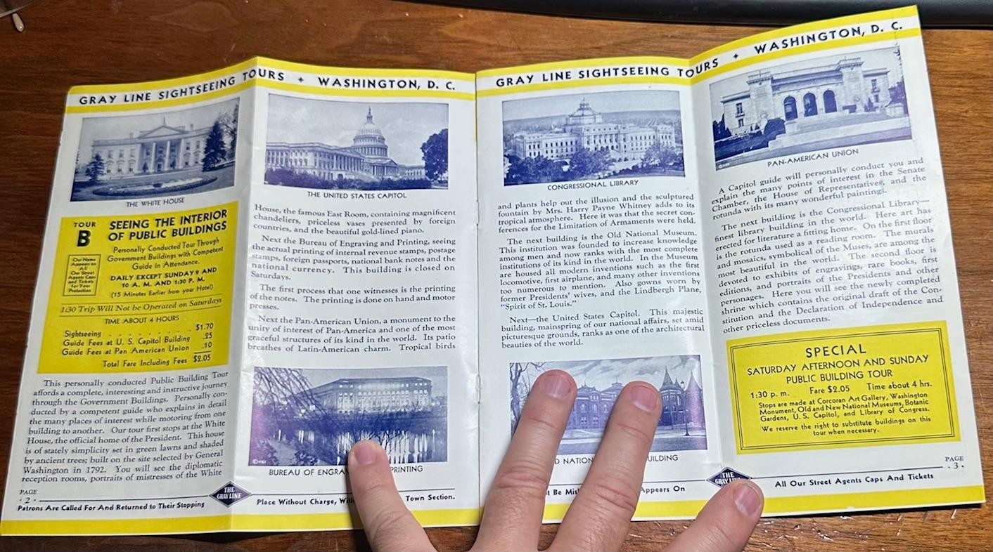 1939 The Gray Line “Seeing Washington” Booklet Brochure