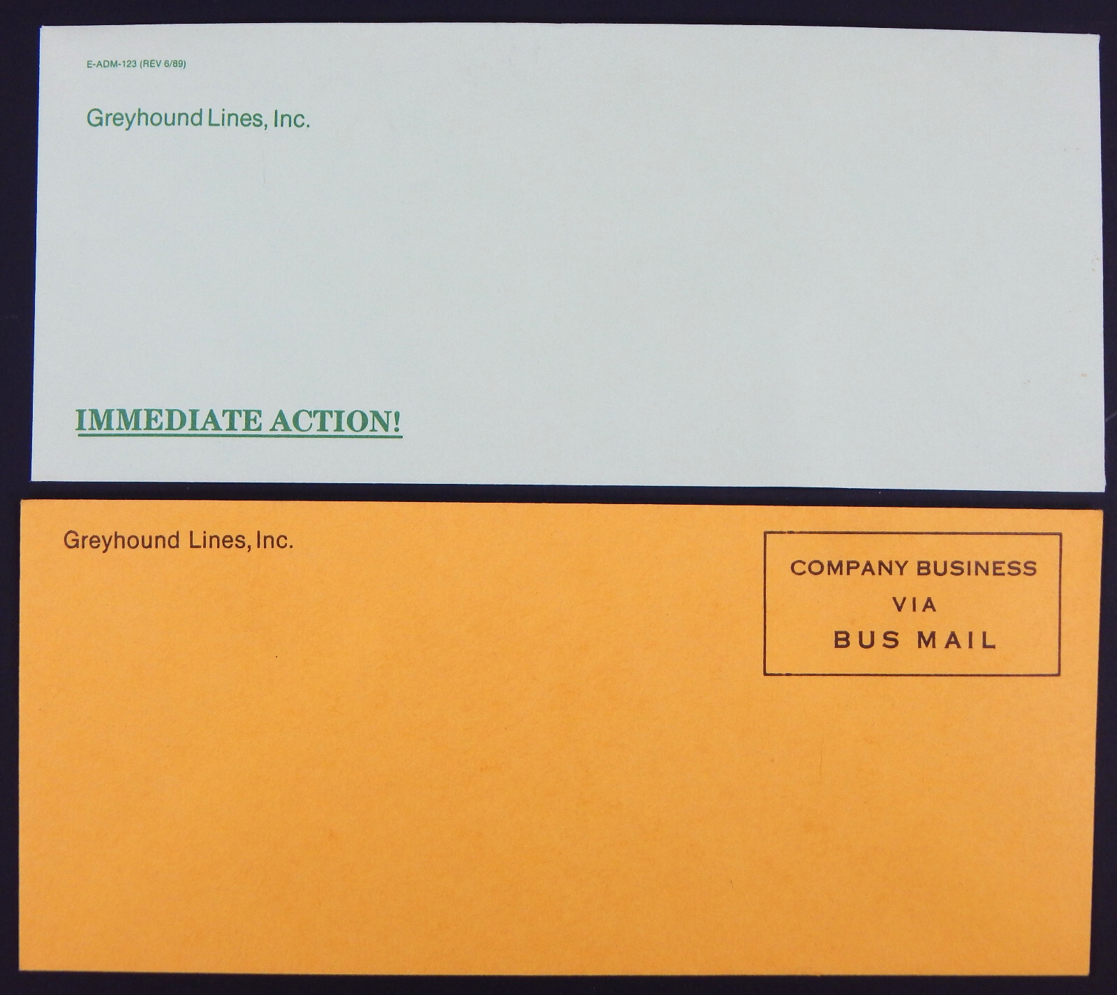 2 x UNUSED GREYHOUND BUS LINES COMPANY BUSINESS MAIL ENVELOPES INNER OFFICE VTG