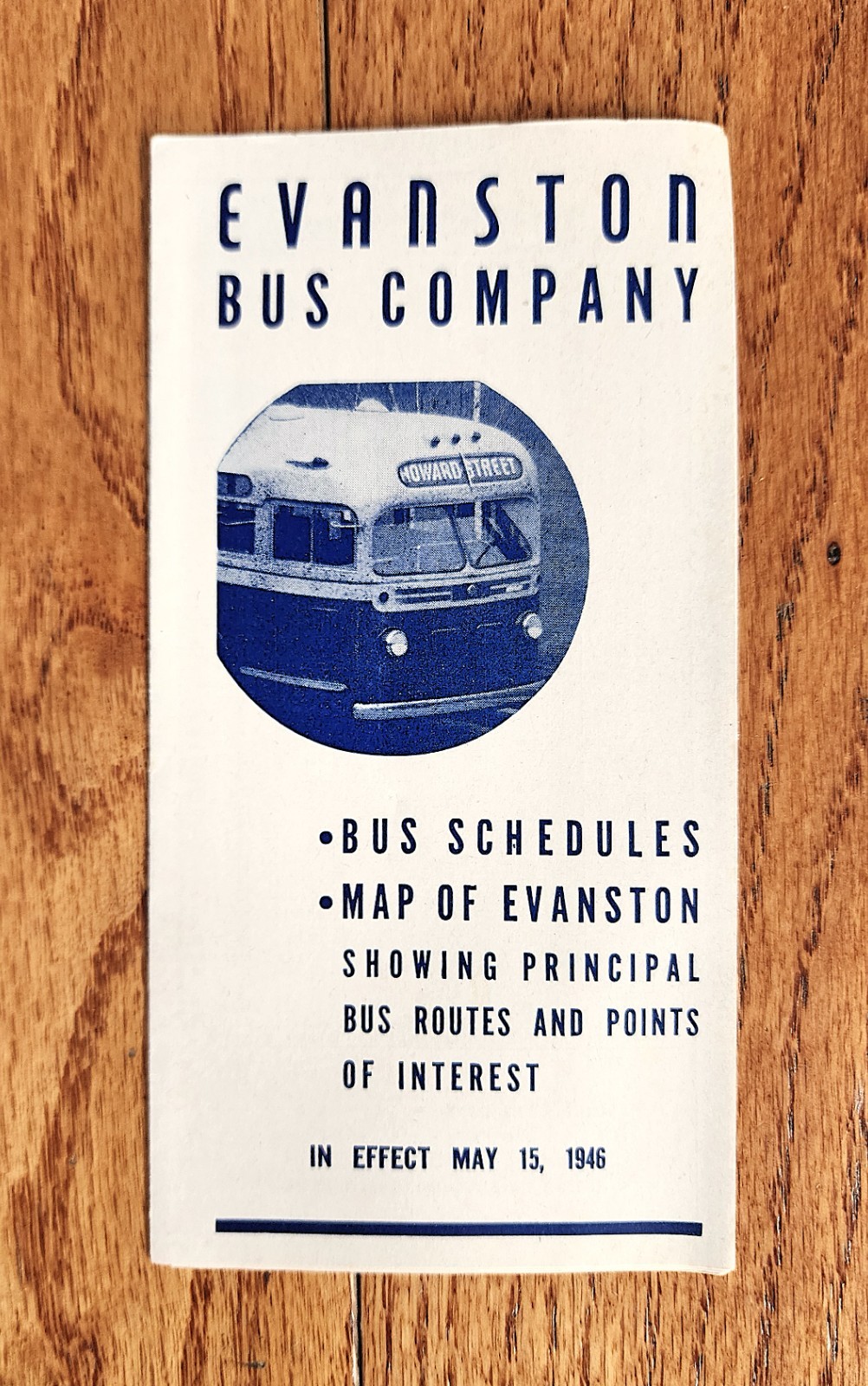 1946 EVANSTON BUS COMPANY TIME TABLE & MAP EVANSTON ILLINOIS