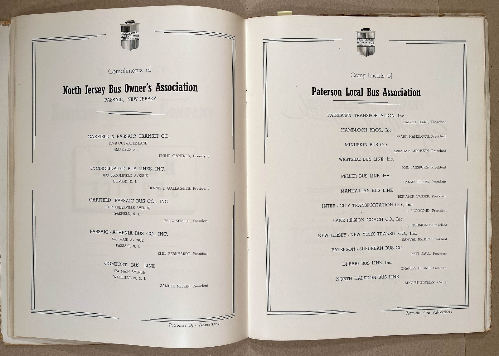 Rare 1940 NEW JERSEY MOTOR BUS ASSN. Convention Souvenir Program Book w/Ads