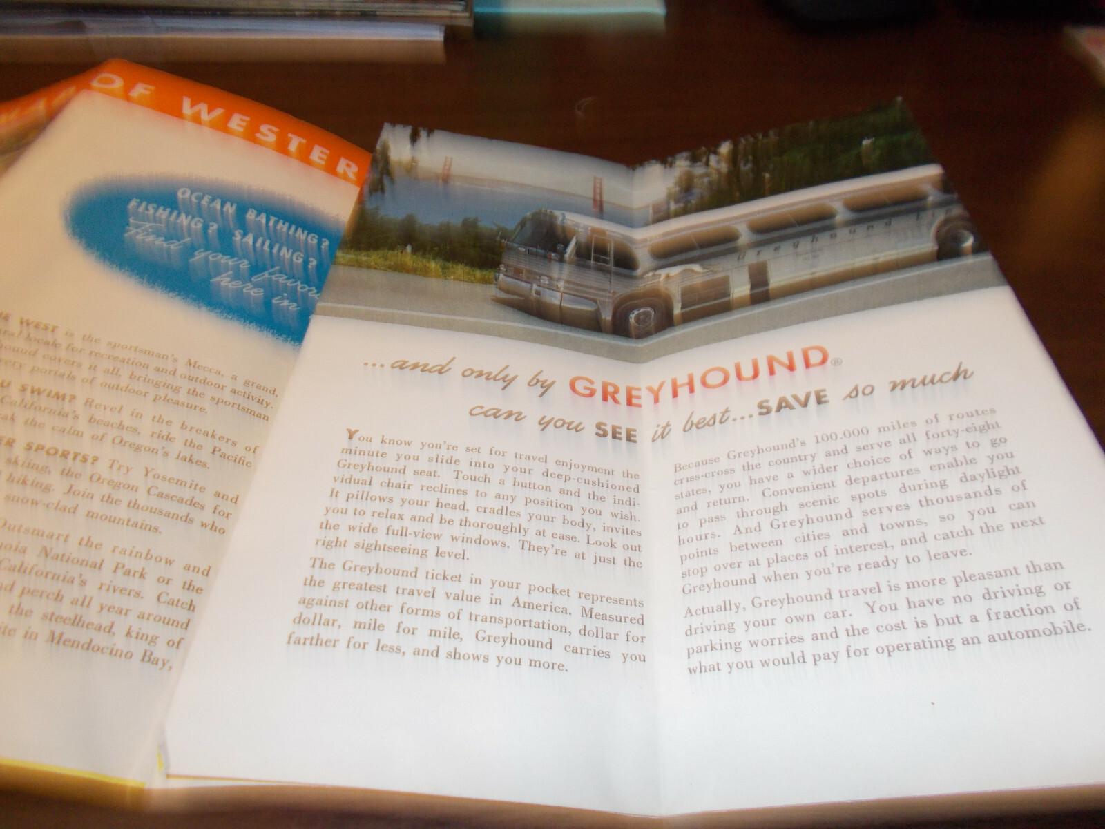 1956 Greyhound California Travel Brochure / Great Cover Art with Scenicruiser