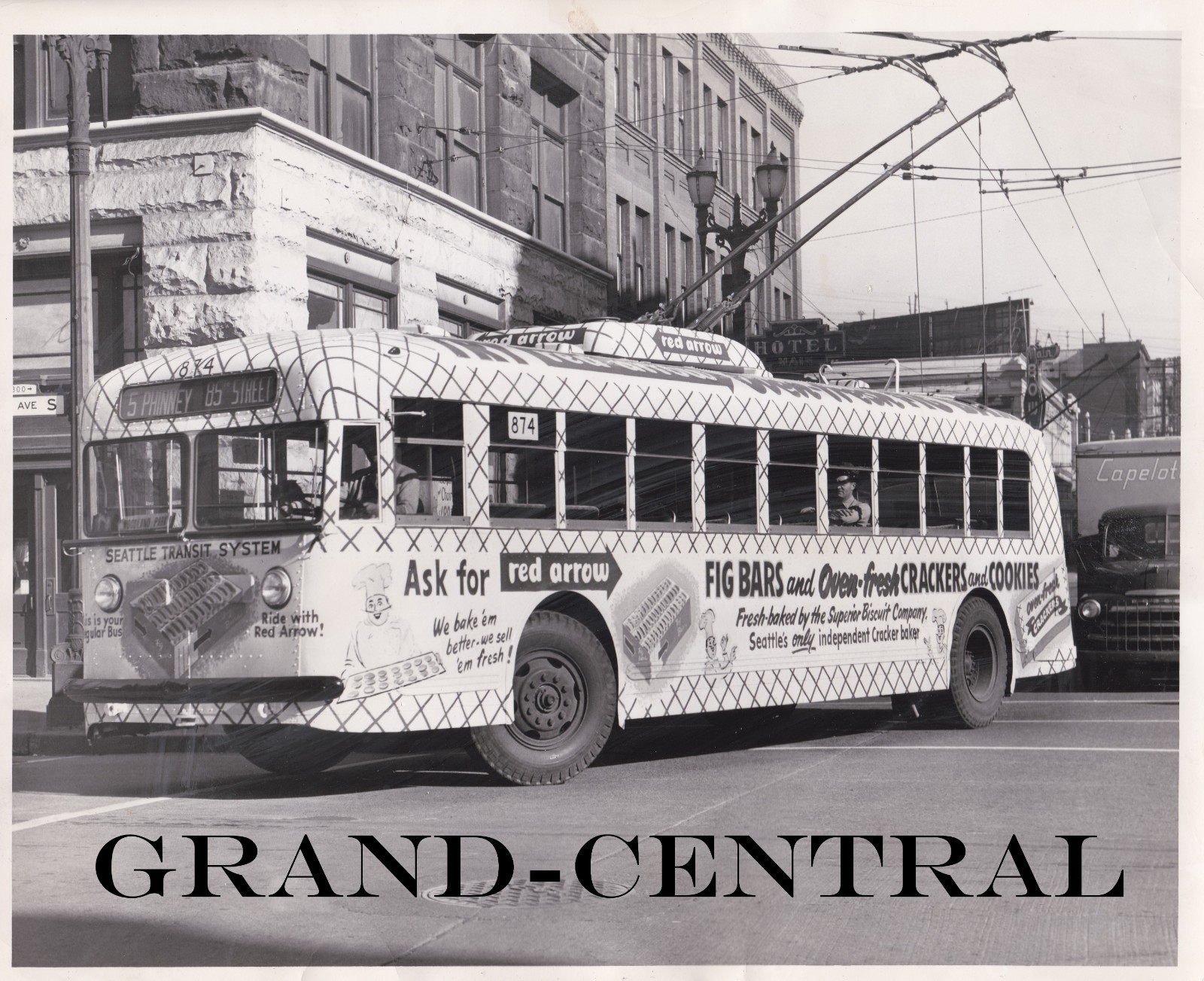 VINTAGE SEATTLE TRANSIT SYSYTEM STS TROLLEY BUS PHOTO #874 SEATTLE WASHINGTON