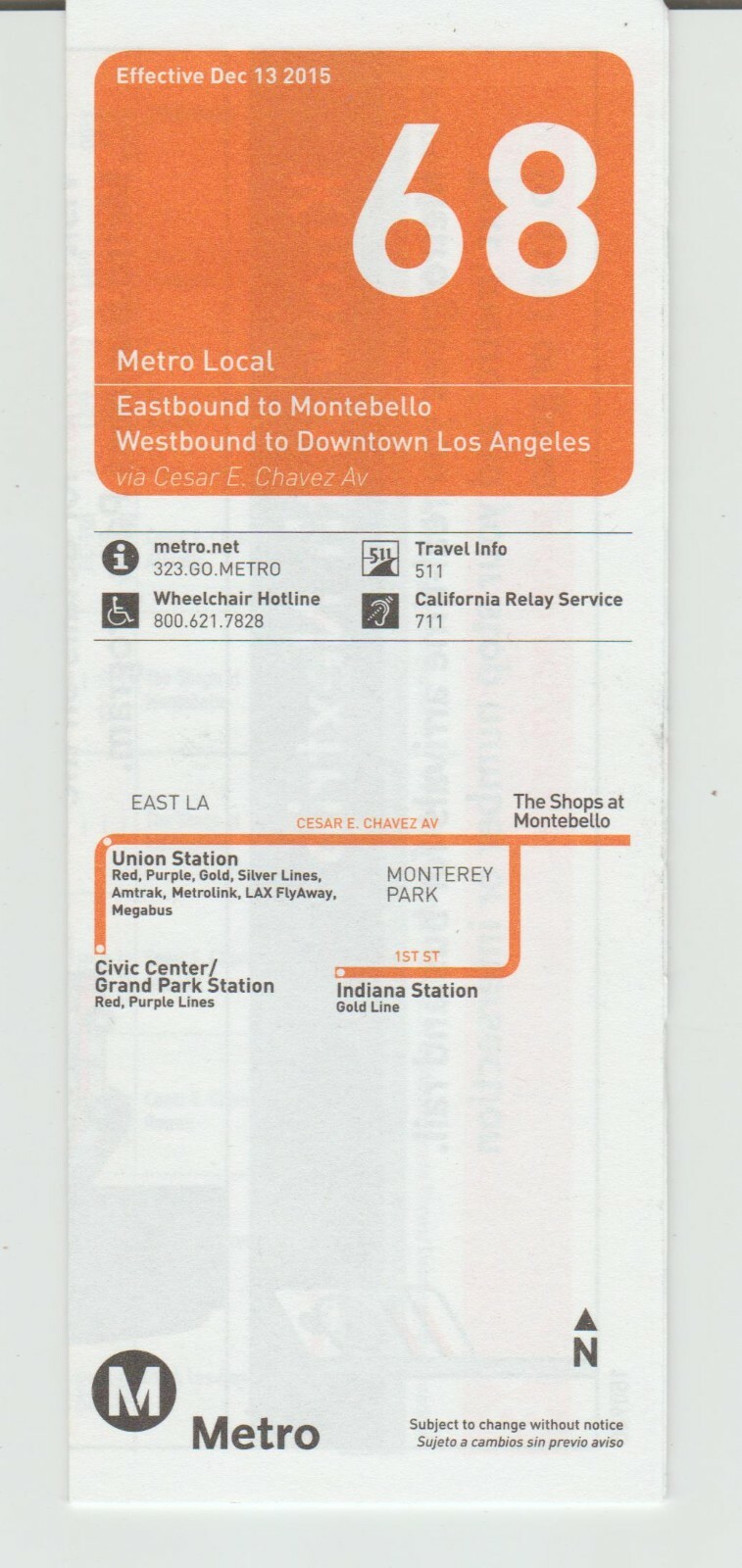 Metro Los Angeles (LACMTA) Line 68 [Effective December 2015]