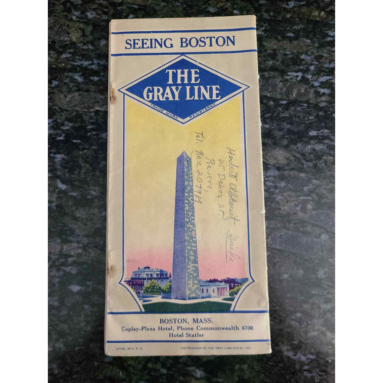 The Gray Line Seeing Boston 1934 Motor Touring Brochure (BC) (5P)