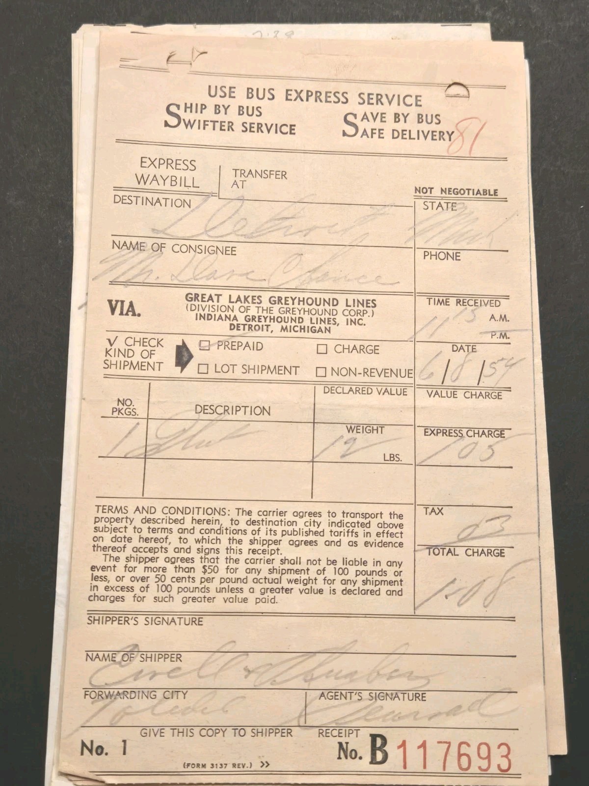 LOT (56) 1950’s GREYHOUND BUS LINES RECEIPTS