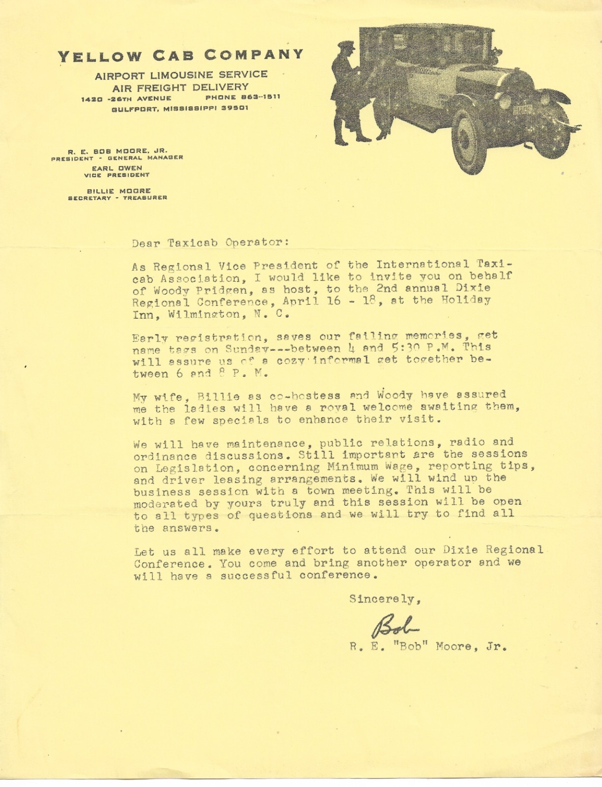 Yellow Cab Company Letterhead Vintage Auto Ephemera Gulfport Mississippi