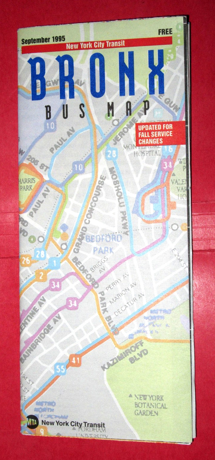 New York City Transit ~ Bronx Bus Map September 1995 ~ NEVER OPENED!