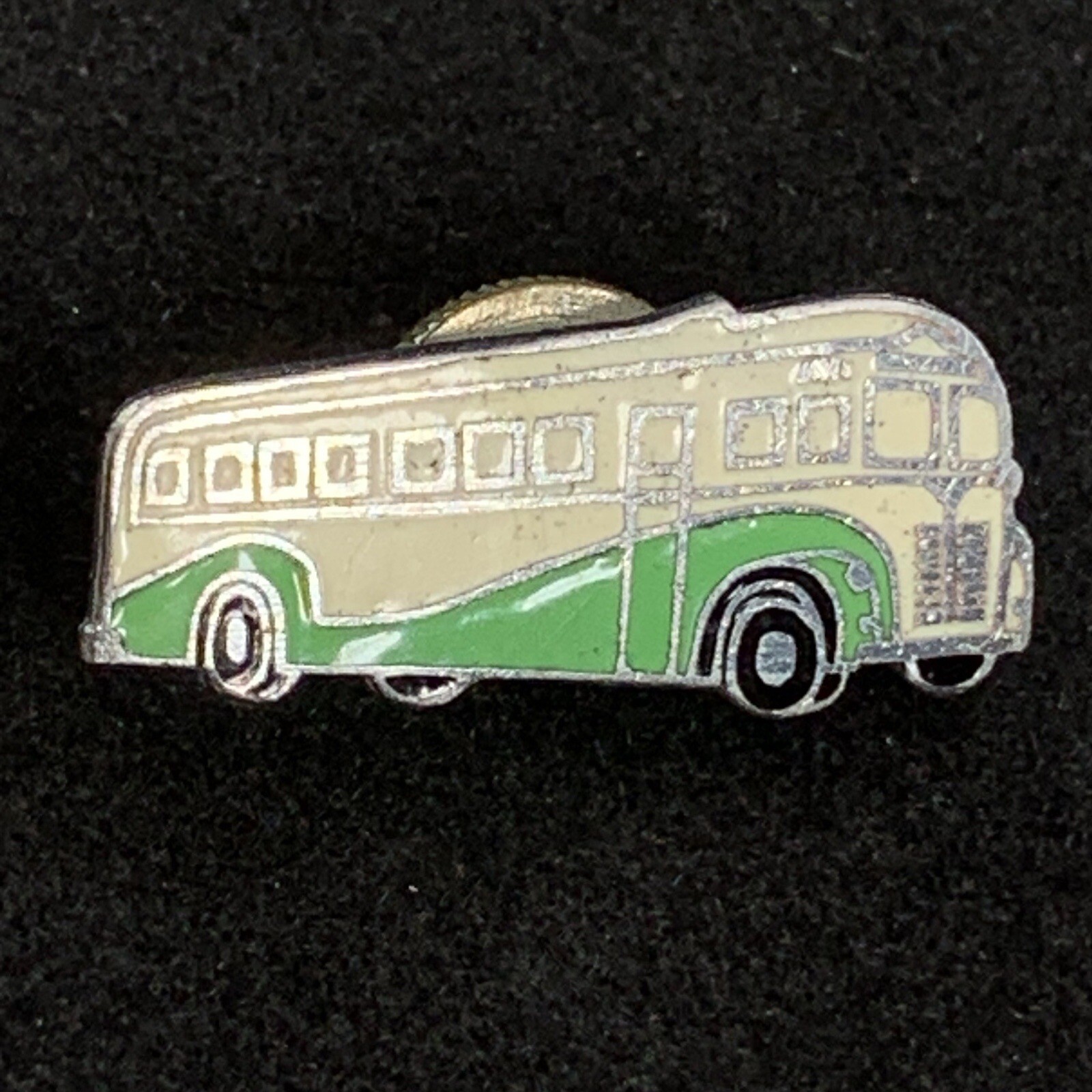 Enameled Transit Bus Screw-Back Lapel Pin Vintage 1950s Green & White