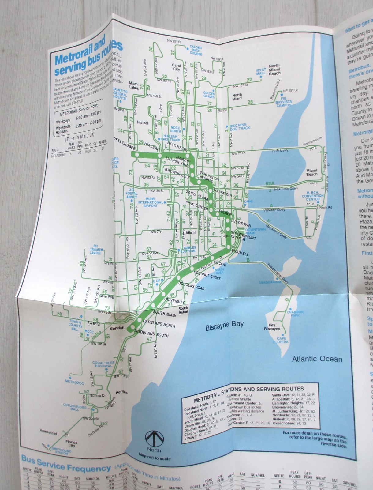 Vintage 1987 Metro-Dade County Transit Guide Map Metro Bus Miami Florida FL NOS