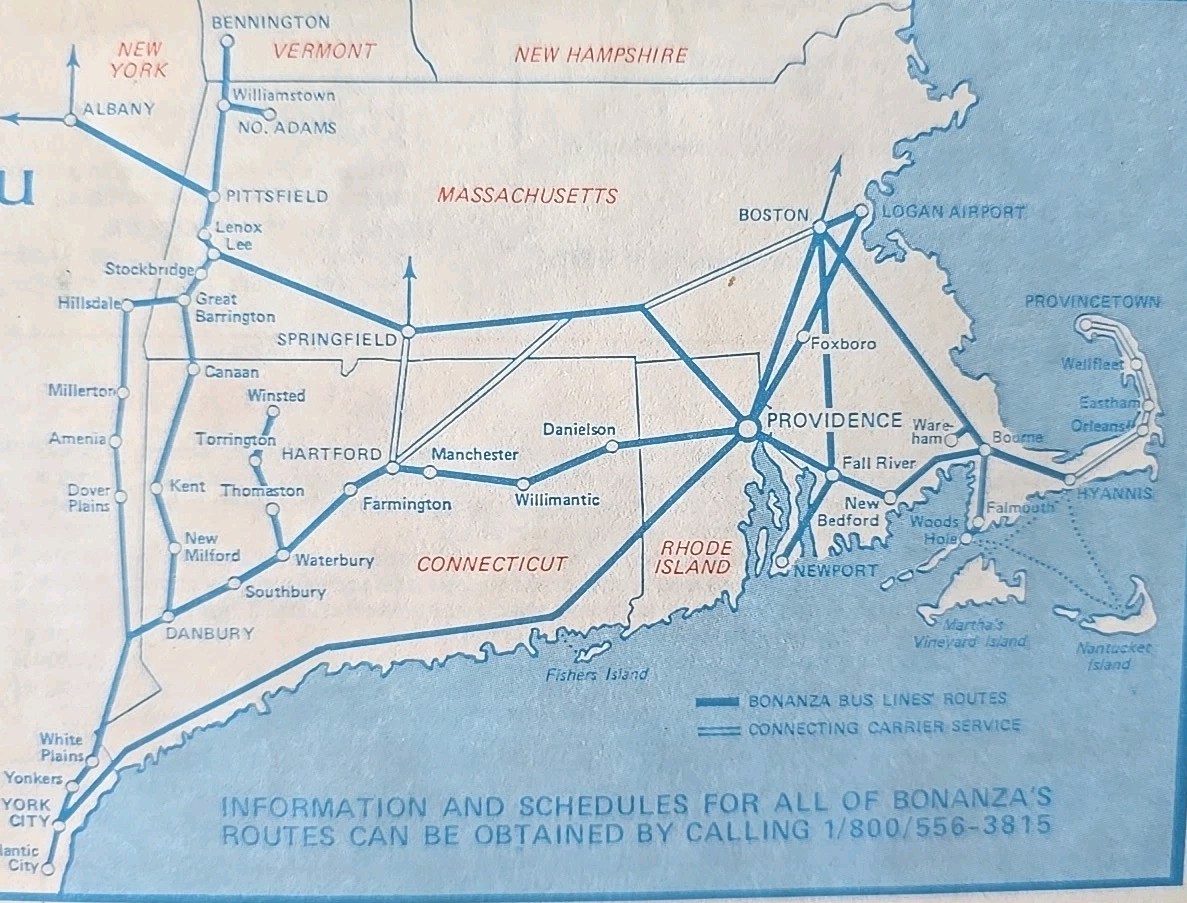Bonanza Bus Lines January 5th 1992 Bus Schedule Vintage New England’s Finest Bus