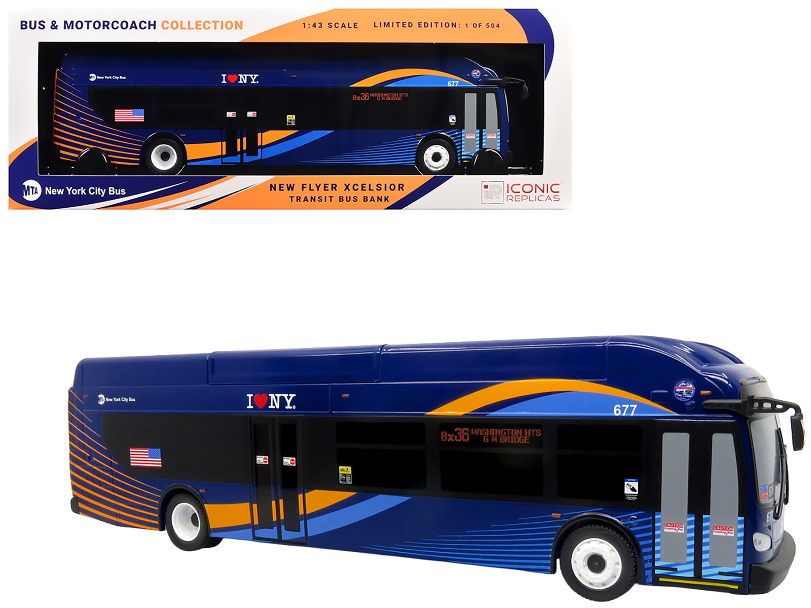 New Flyer Xcelsior Transit Bus Bank Blue 1/43 Model MTA New York City