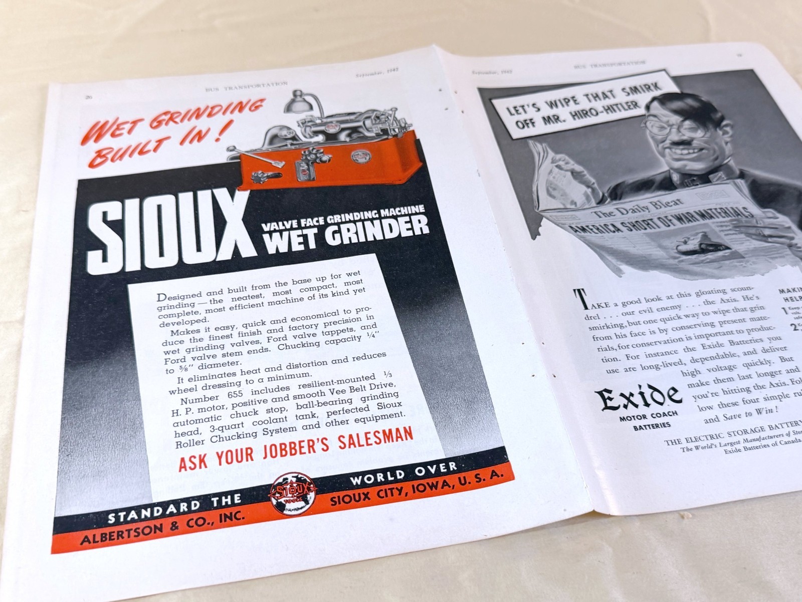 vtg BUS transportation print ad 1942 Hiro-Hitler Sioux Exide Champion Spicer