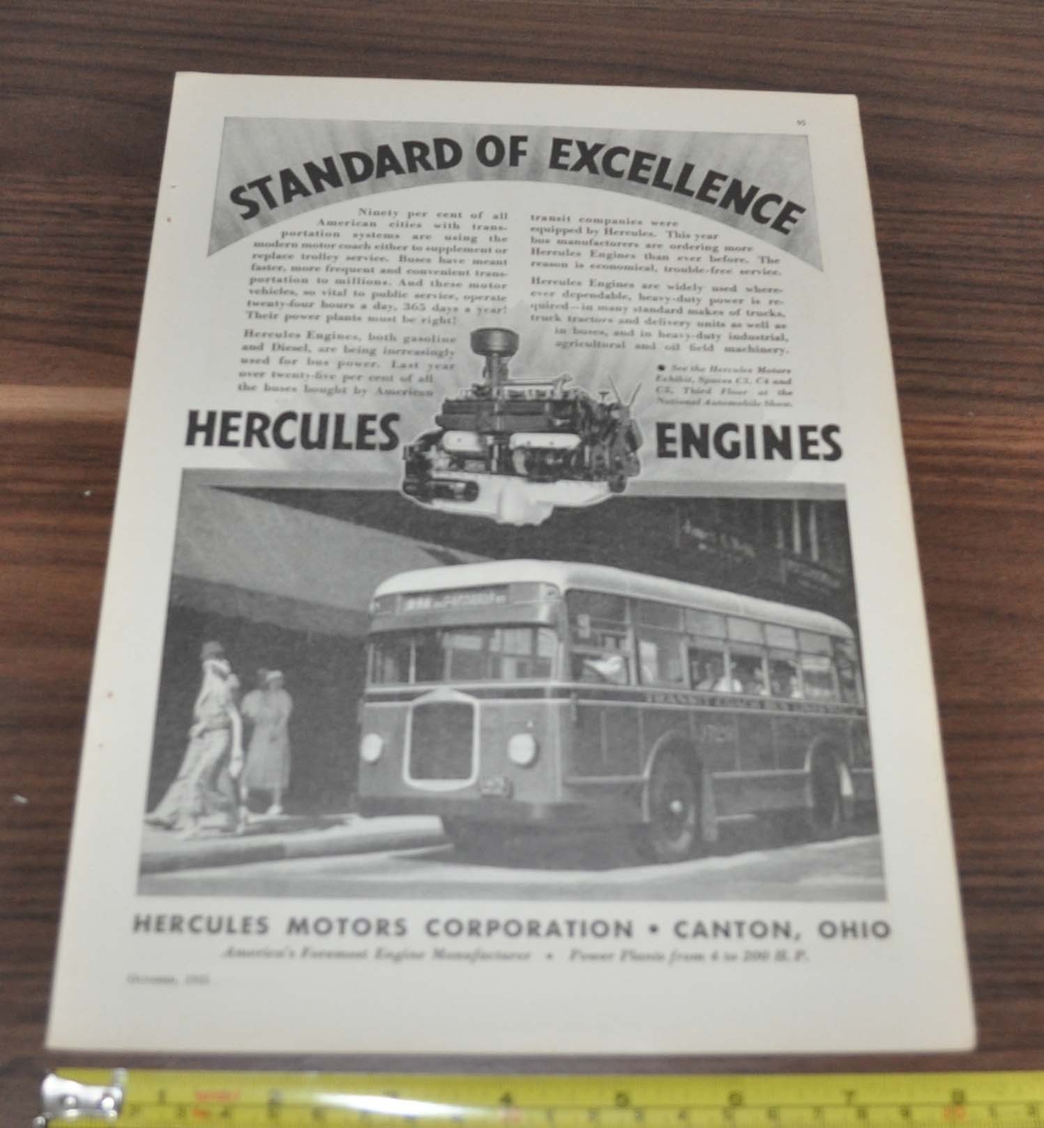 1935 Bus Ad Hercules Motors Engine Transit Coach Bus Lines Watson
