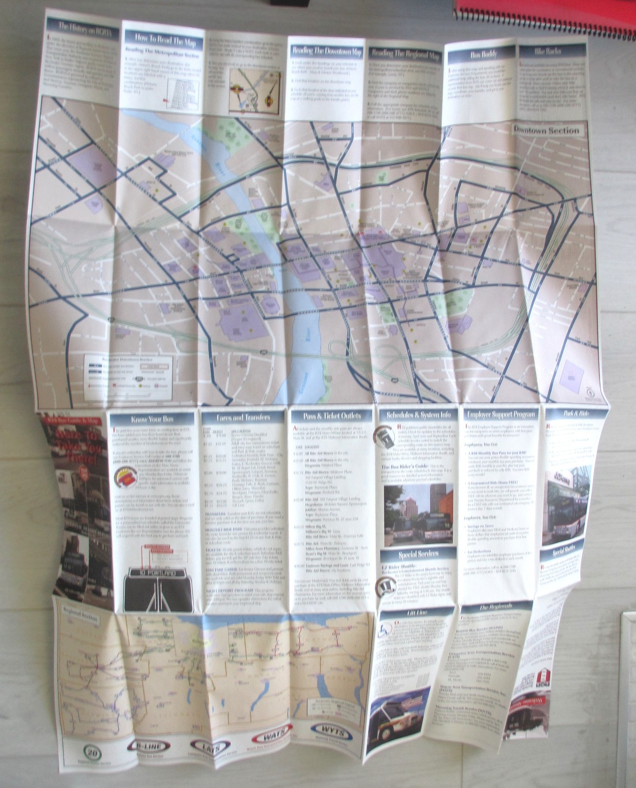 Vintage 1999 Regional Transit Rts Bus System Route Map Guide Rochester New York